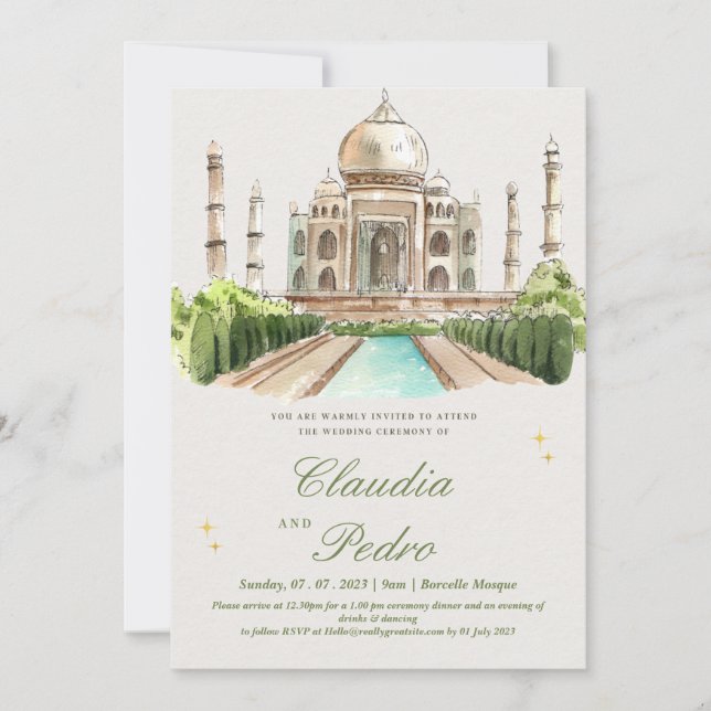 Elegant Mosque-Themed Wedding Invitations (Front)
