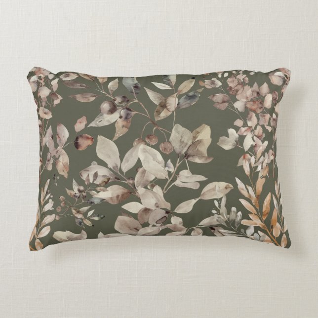 Elegant Moss Green Botanical Accent Pillow (Front)