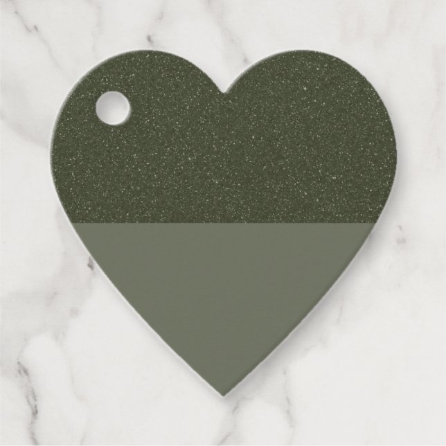 Elegant Moss Green Heart Favour Tag – Customizable (Front)