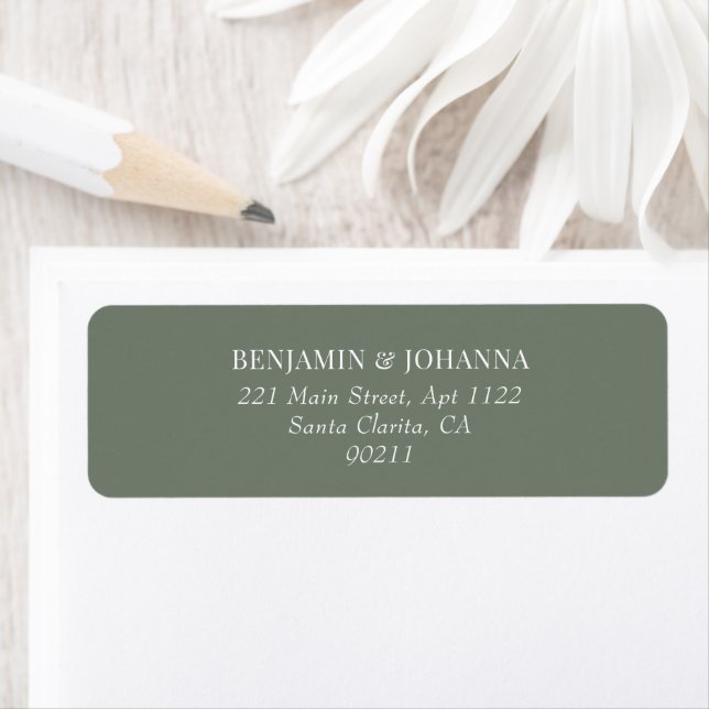 Elegant Moss Green Wedding Return Address (Insitu)
