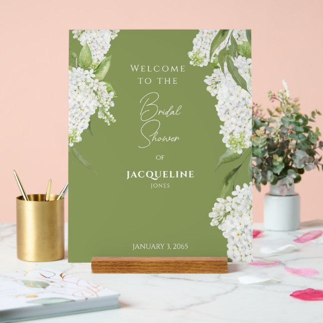 Elegant Moss Green White Hydrangeas Shower Welcome Acrylic Sign (Wedding)