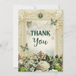 Elegant Moss & Moonlight Vintage Lace Thank You Ca Card