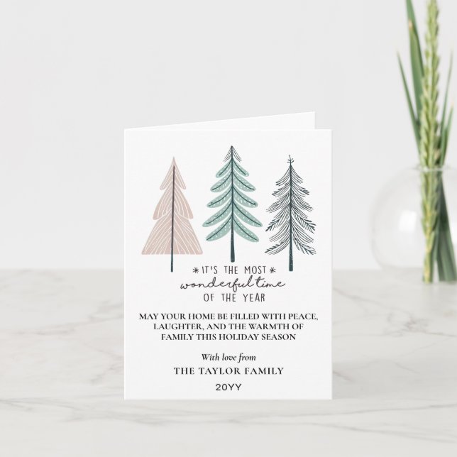Elegant Most Wonderful Time Christmas Trees Holiday Card (Front)