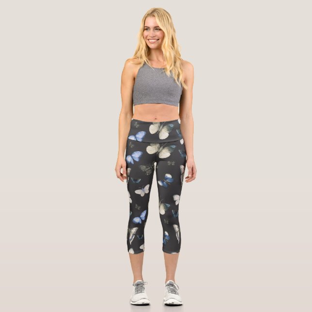 Elegant Moth Butterfly Pattern  Capri Leggings (Front)