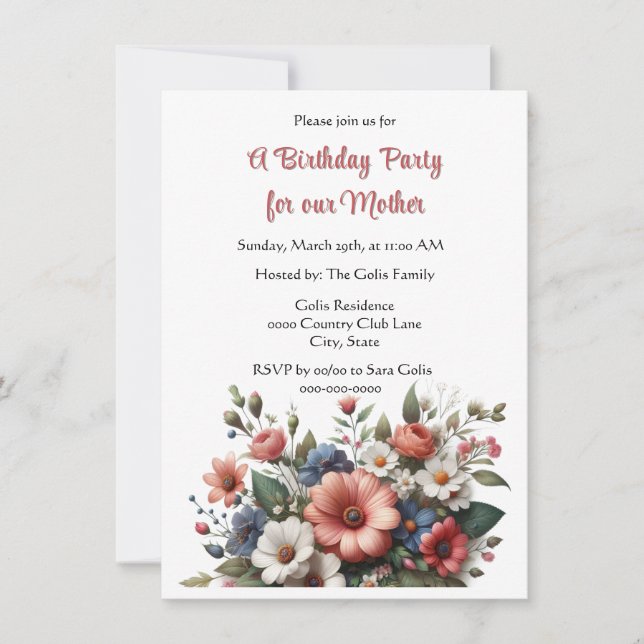 Elegant Mother Happy Birthday Party Invitation (Front)