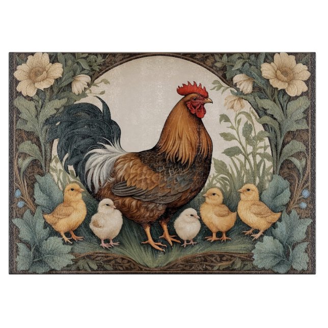 Elegant Mother Hen With Chicks  Cutting Board (Front)