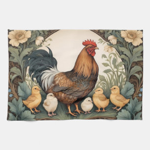 Elegant Mother Hen With Chicks Kitchen Towel