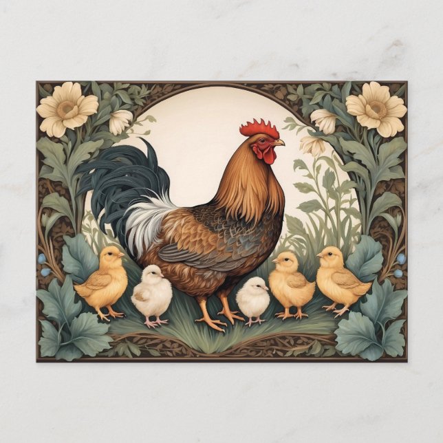 Elegant Mother Hen With Chicks  Postcard (Front)