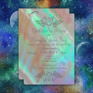 Elegant Mother-of-Pearl Green Wedding Invitation