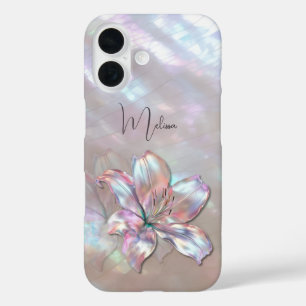 Elegant Mother-of-Pearl Lily iPhone 16 Case