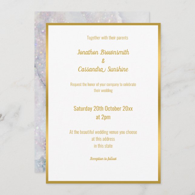ELEGANT MOTHER OF PEARL MARBLE WEDDING INVITATION (Front/Back)