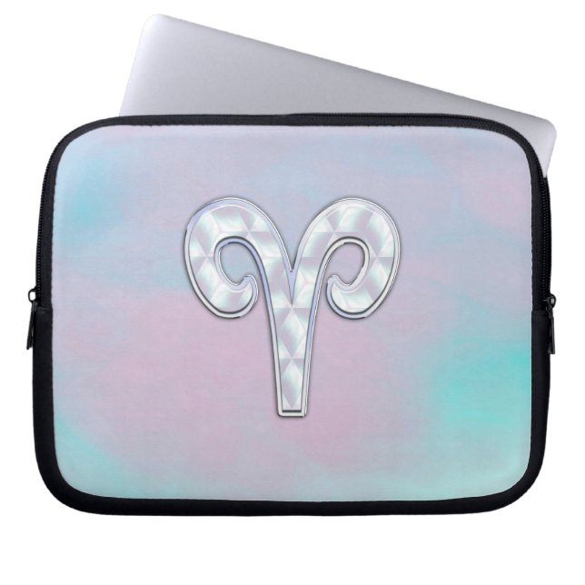 Elegant Mother of Pearl Style Aries Zodiac Symbol Laptop Sleeve (Front)