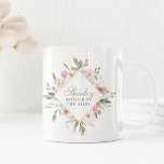 Elegant Mother of the Bride Floral Blush Pink Coffee Mug<br><div class="desc">A beautiful blush pink peony flower diamond of pretty watercolor flowers decorates this lovely personalized Mother of the Bride mug gift. A chic present for the mom of the bride-to-be. Customize with their name and title in elegant writing.</div>