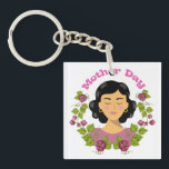 Elegant Mother’s Day Floral Woman Illustration –  Keychain<br><div class="desc">Celebrate love, warmth, and appreciation with this charming Mother’s Day design. The illustration features a serene woman surrounded by a beautiful floral wreath, symbolizing care, tenderness, and gratitude for all mothers. With soft colors and a modern, cute style, this design is perfect for Mother’s Day gifts such as t-shirts, mugs,...</div>
