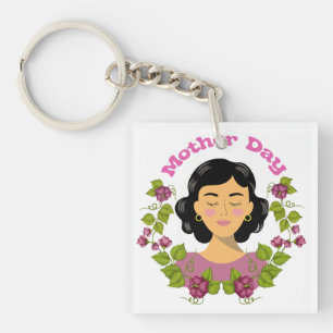  Elegant Mother’s Day Floral Woman Illustration –  Keychain