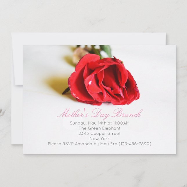 Elegant Mother's Day Brunch with a Red Rose Invite (Front)