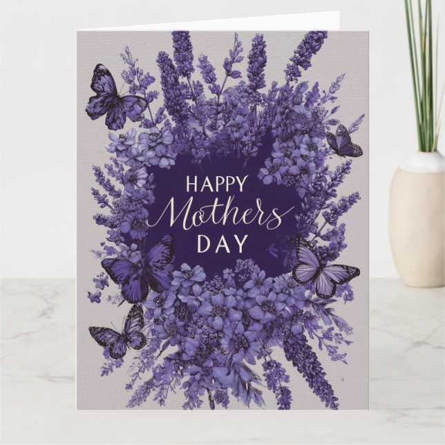 Elegant Mother's Day Card with Purple Lavender  (Front)