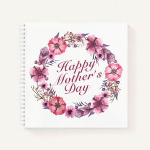 Elegant Mother's Day Floral Wreath Guestbook Notebook