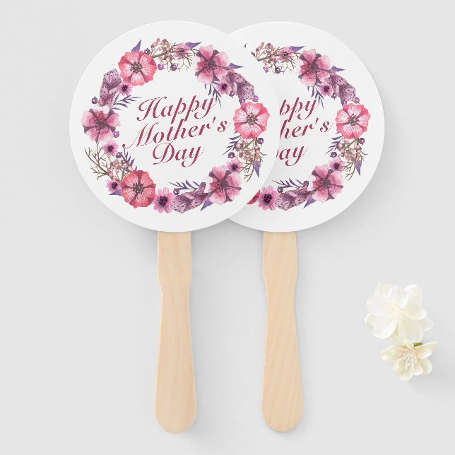 Elegant Mother's Day Floral Wreath Hand Fan (Front and Back)