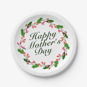 Elegant Mother's Day Floral Wreath Paper Plate