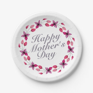 Elegant Mother's Day Floral Wreath Paper Plate
