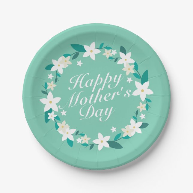 Elegant Mother's Day Floral Wreath | Paper Plate (Front)