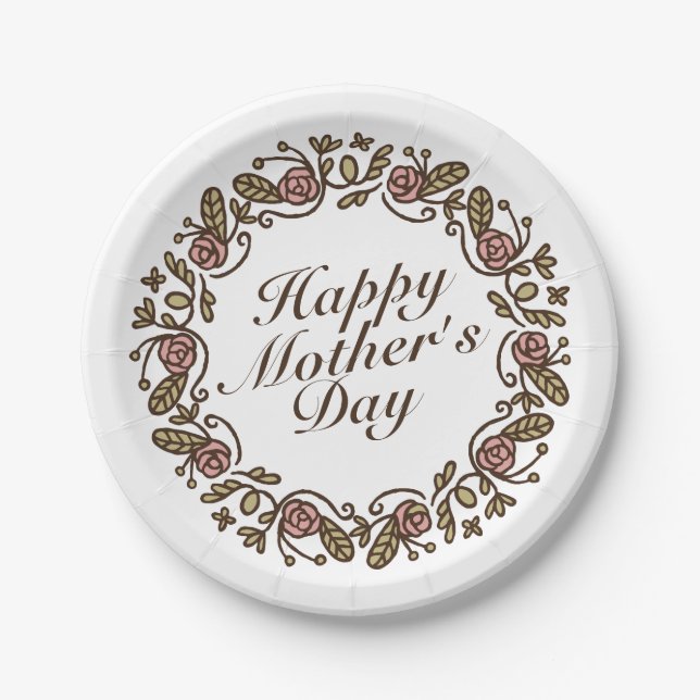 Elegant Mother's Day Floral Wreath | Paper Plate (Front)