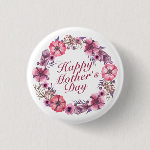 Elegant Mother's Day Floral Wreath Pin Button