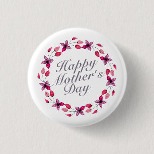 Elegant Mother's Day Floral Wreath Pin Button