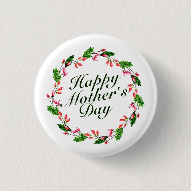 Elegant Mother's Day Floral Wreath | Pin Button (Front)