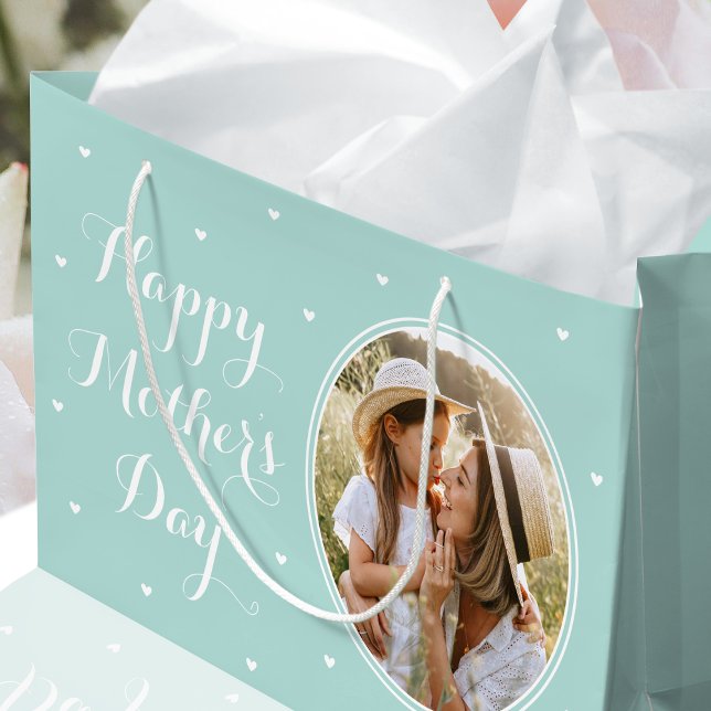Elegant Mother's Day Personalized Photo Mint Green Large Gift Bag (Creator Uploaded)