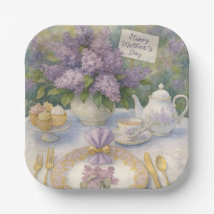 Elegant Mother's Day Purple Lilacs Flowers Paper Plate