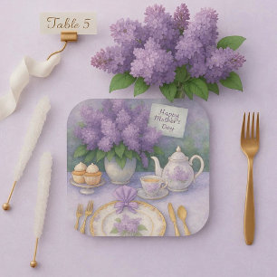 Elegant Mother's Day Purple Lilacs Flowers  Paper Plate