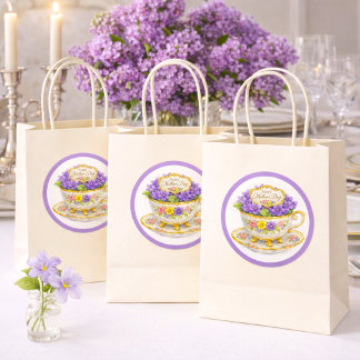 Elegant Mother's Day Teacup & Purple Violets Classic Round Sticker