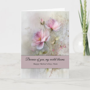 Elegant Mother's Day Wishes Classic Pink Rose  Card