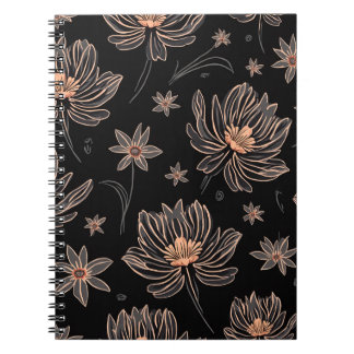 Elégant Motif de fleurs foncées Carnet spirale