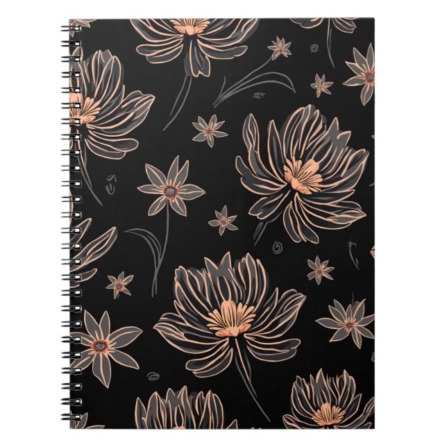 Elégant Motif de fleurs foncées Carnet spirale (Devant)