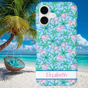 Élégant motif d'éléphant rose tropical Prépa