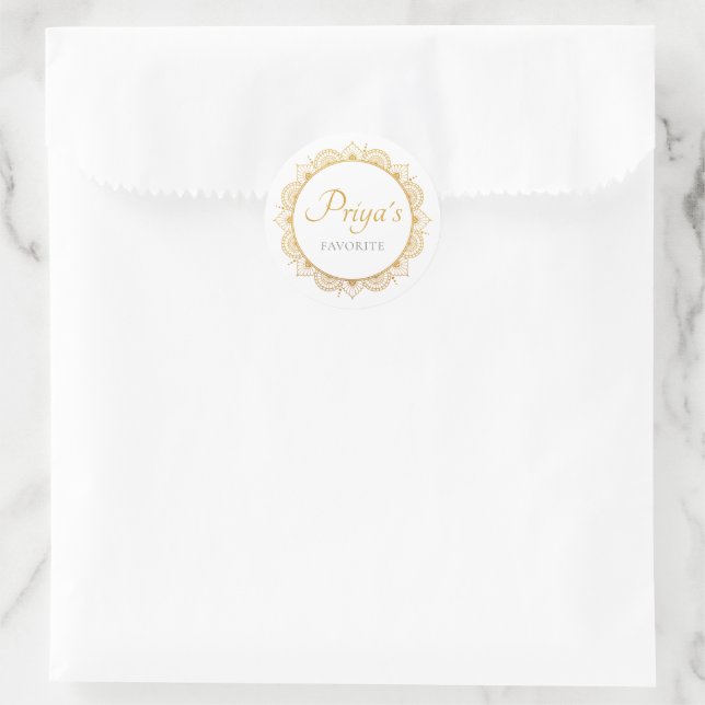 Élégant Motif d'or Indien Mariage Snack Étiquette (Sac)
