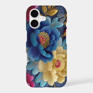 Élégant motif floral brodé, aspect vintage Pivoine