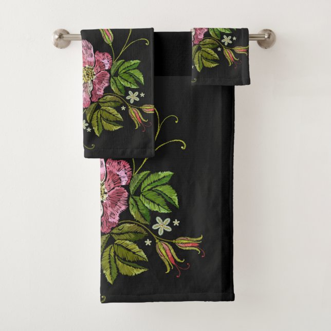 Élégant Motif floral broderie Arrière - plan noir (En situation)