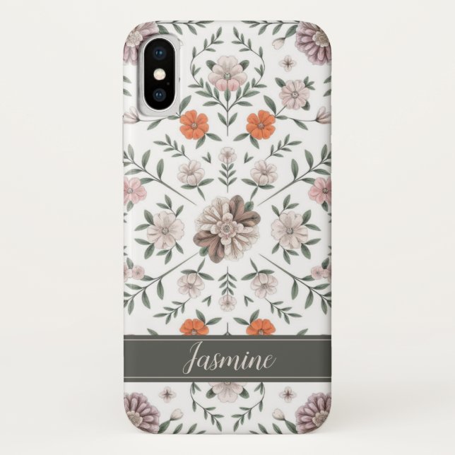 Elégant motif floral Nom personnalisé coque iphone (Dos)
