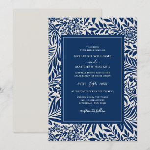 Élégant motif floral Vintage Invitation bleue