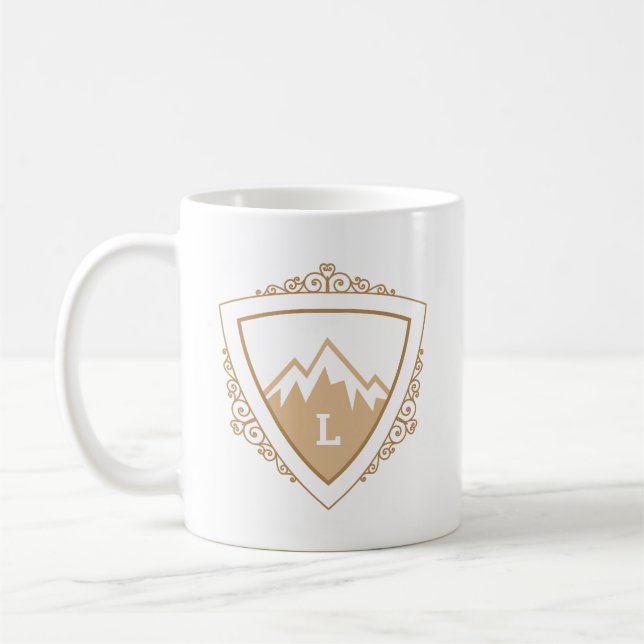 Elegant Mountain Crest Monogram Coffee Mug (Left)