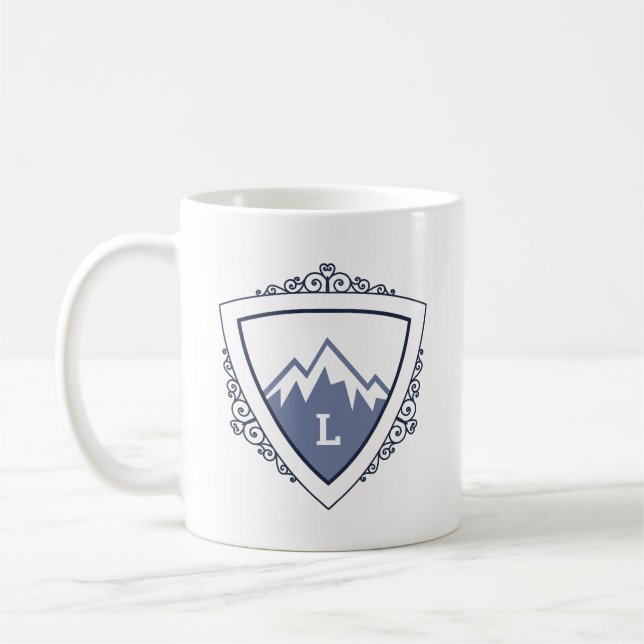 Elegant Mountain Crest Monogram Coffee Mug (Left)