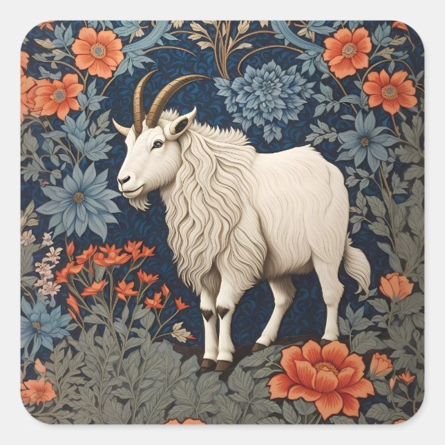 Elegant Mountain Goat William Morris Inspired  Square Sticker (Front)