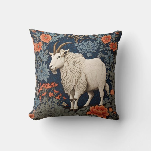 Elegant Mountain Goat William Morris Inspired  Throw Pillow (Front)