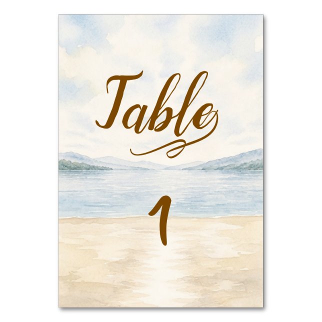 Elegant Mountain Lake Wedding Table Card (Front)