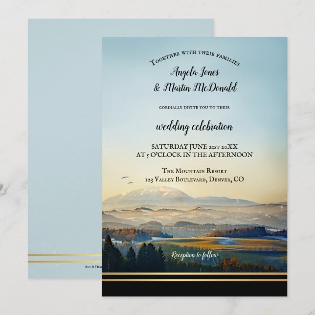 Elegant Mountain Landscape Art Wedding Invitation (Front/Back)