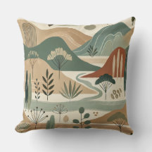  Elegant Mountain Landscape Pillow – Earthy Tones 